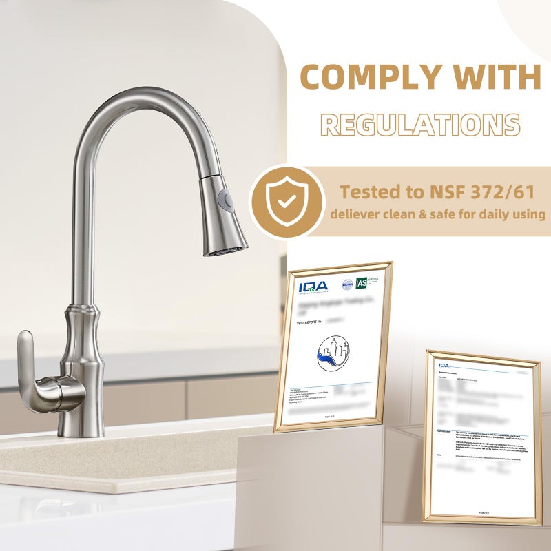 Angle Simple Kitchen Faucet Head Replacement, G 1/2 or 13/16 Inch Male Thread Connector, Tested to NSF/ANSI/CAN 61 & 372, Sink Sprayer Attachment, Stream and Spray Mode, Brushed Nickel - Image 5